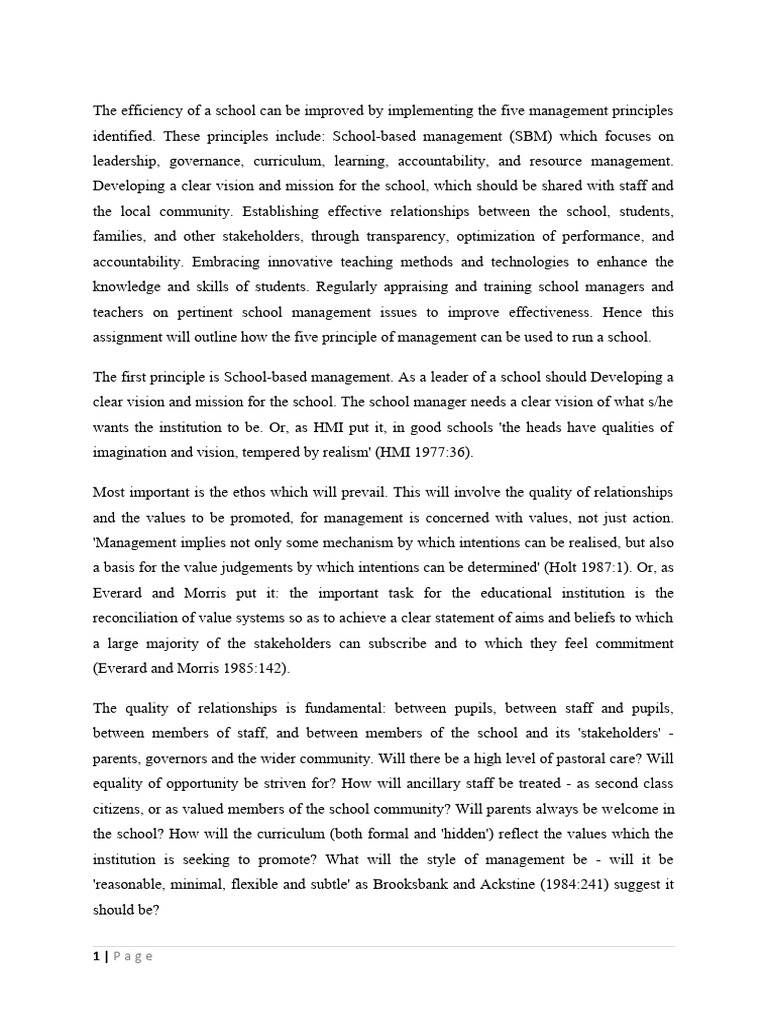 Five Principles to Enhance School Management | PDF | Leadership ...
