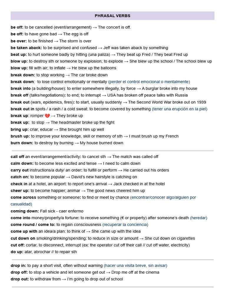 Essential Phrasal Verbs Guide | PDF | Verb | Adverb