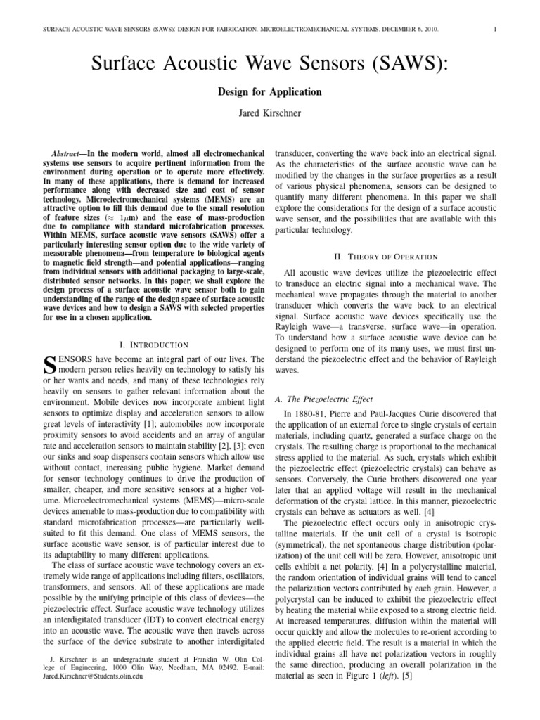 Design of Surface Acoustic Wave Sensors | PDF | Deformation ...