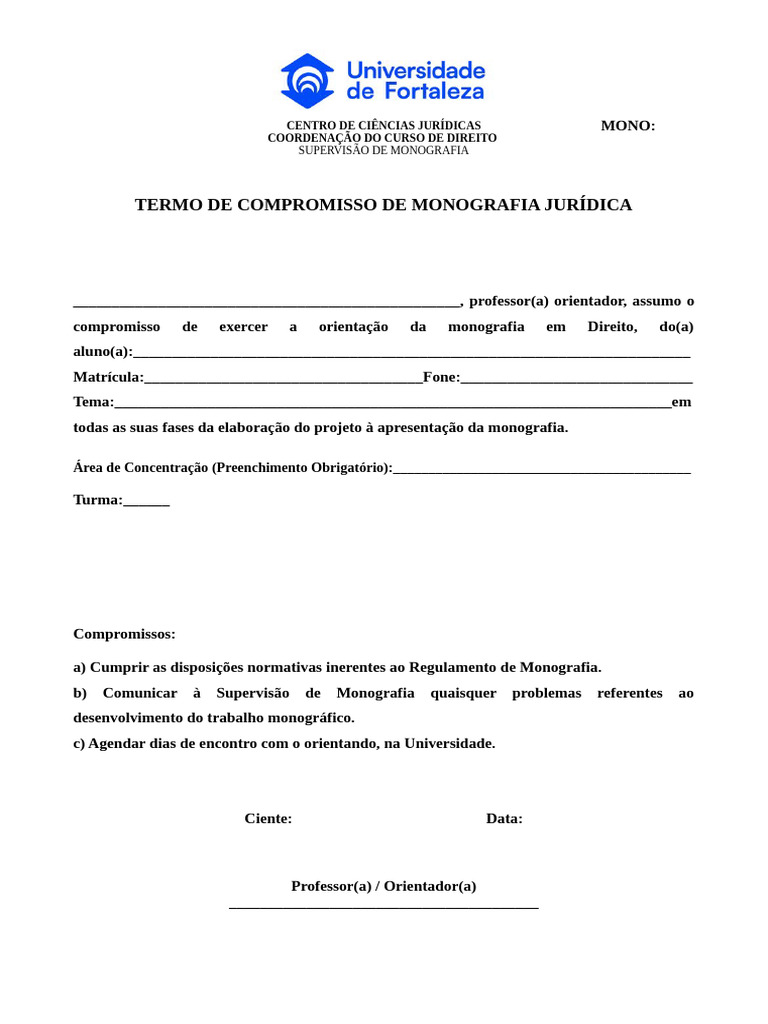 Termo de Compromisso de Monografia Jurídica | PDF