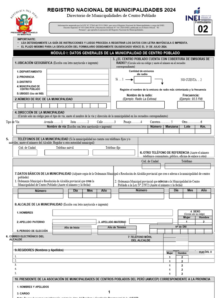 RENAMU 2024 Formulario 02 | PDF | Residuos | Gobierno local