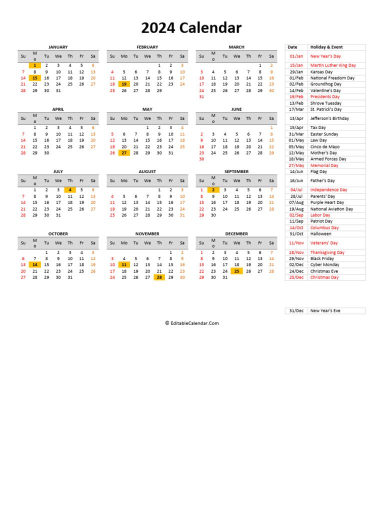 2024 Holiday and Event Calendar | PDF | Observances | Holidays