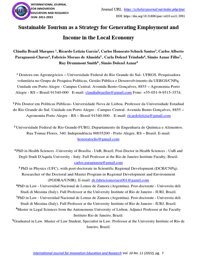 Sustainable Tourism As A Strategy For Generating Employment and | PDF ...
