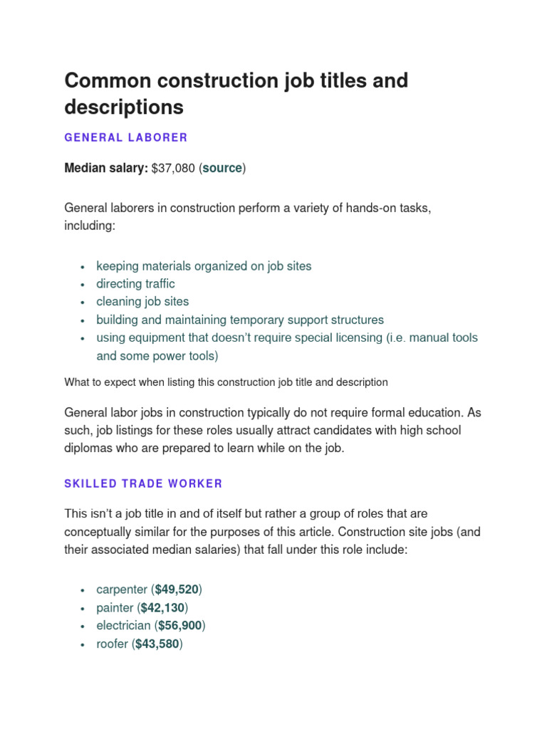 Common construction job titles and descriptions PDF Architect