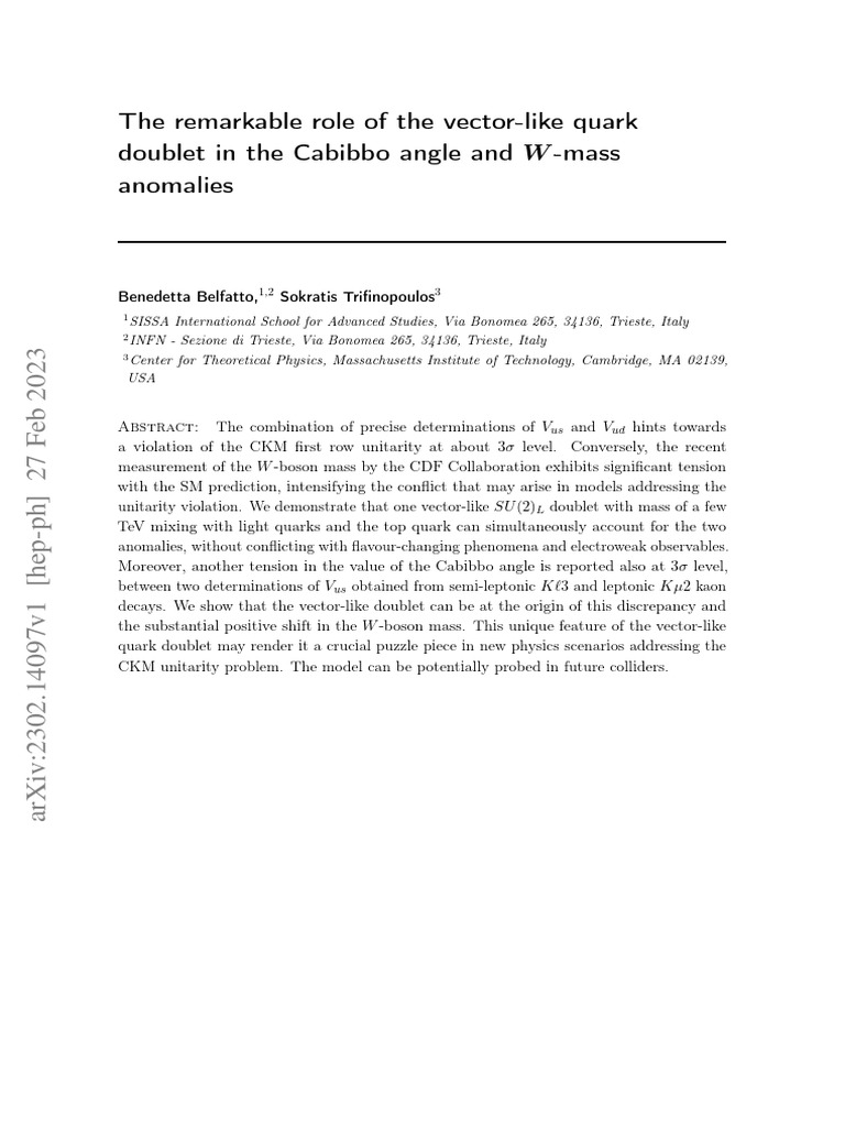 Vector-Like Quark Doublet and Anomalies | PDF | Standard Model ...