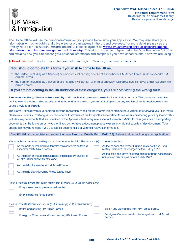 VAF Armed Forces Entry Clearance Form | PDF | Cost Of Living | Pension
