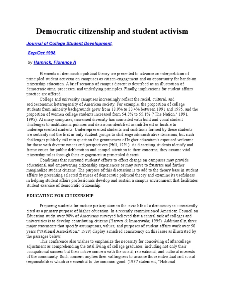 Democratic Citizenship and Student Activism | PDF | Citizenship | Democracy