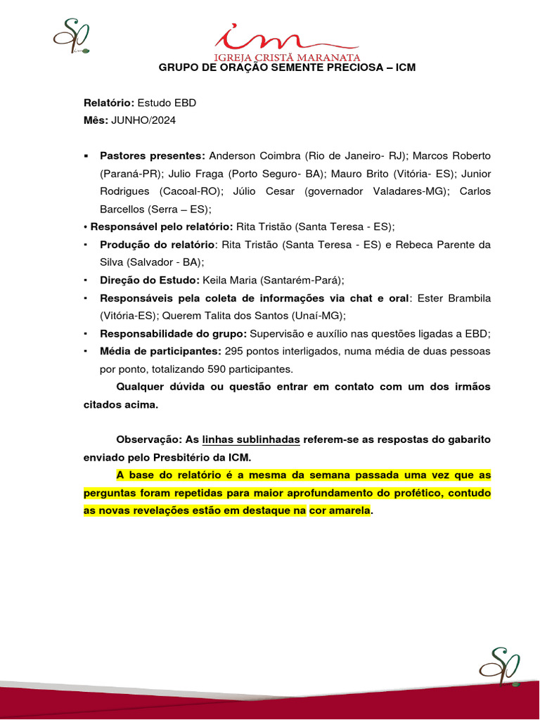 16-06-2024 Contribuições Ebd Gosp 16-06-2024 | PDF | Jesus | Revelação