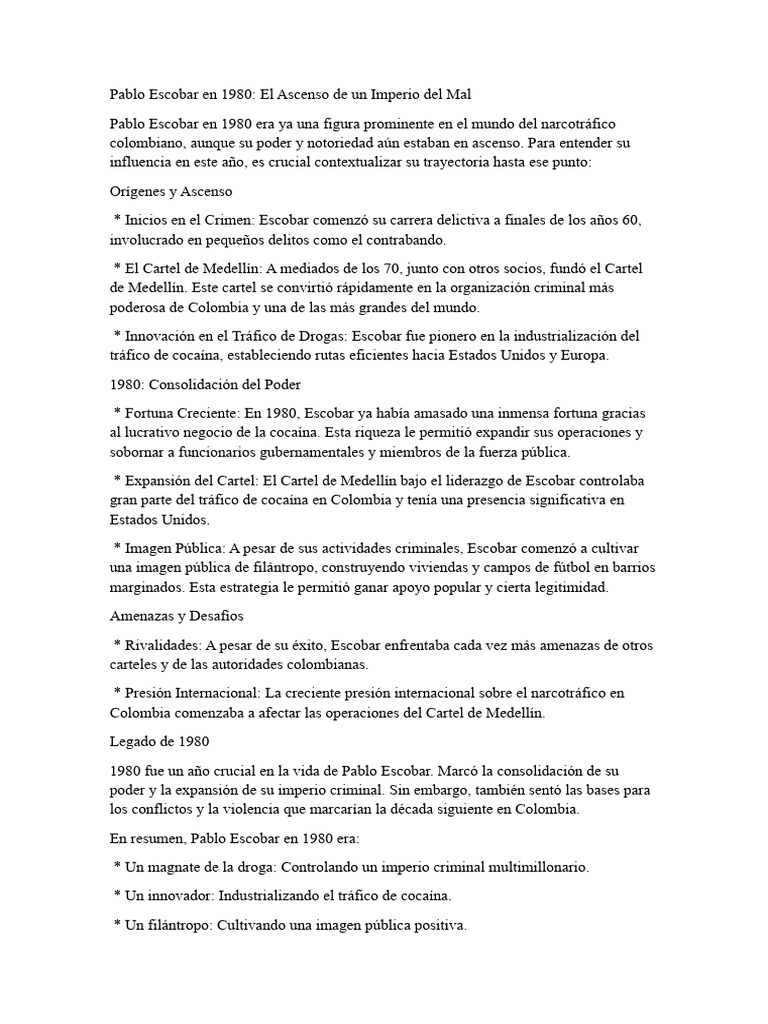 Pablo Escobar Pdf Comercio Ilegal De Drogas Colombia