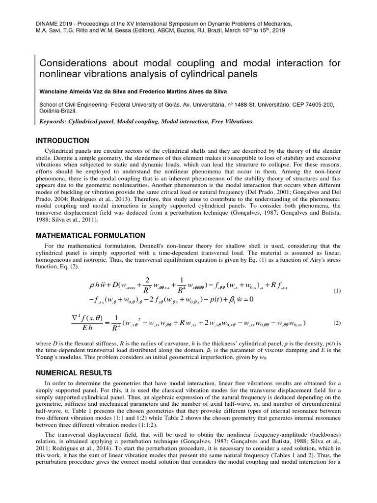 Nonlinear Vibration Analysis of Cylindrical Panels | PDF | Resonance ...