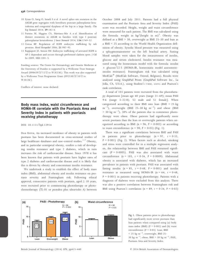 BMI and Psoriasis Severity Correlation | PDF | Body Mass Index | Obesity