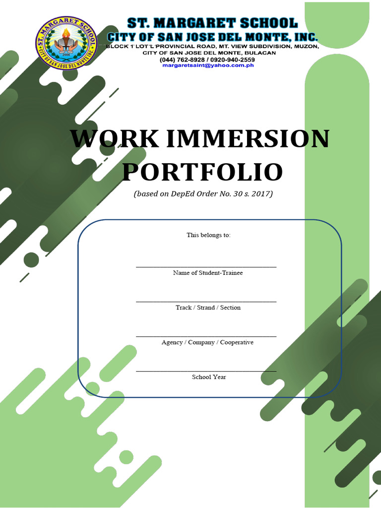 Portfolio Work Immersion: Based On Deped Order No. 30 S. 2017) ( | PDF ...