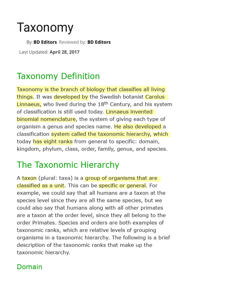 Taxonomy - Biology | PDF | Taxonomy (Biology) | Biological Classification