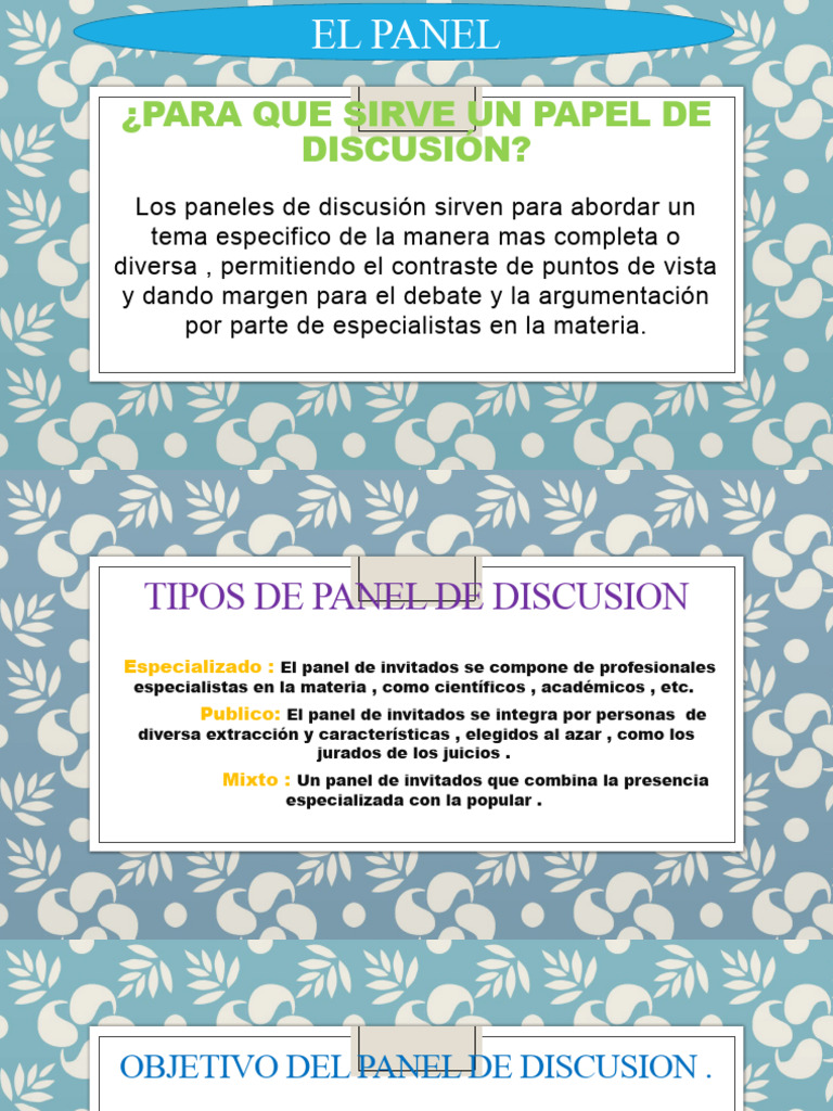 Tipos y objetivos de un panel de discusión | PDF | Artes del Lenguaje y ...
