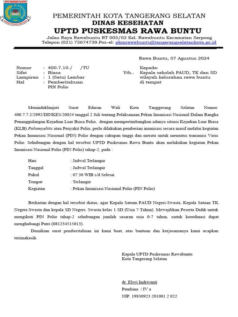 Jadwal Pin Polio Tahap 2 Tk Pdf