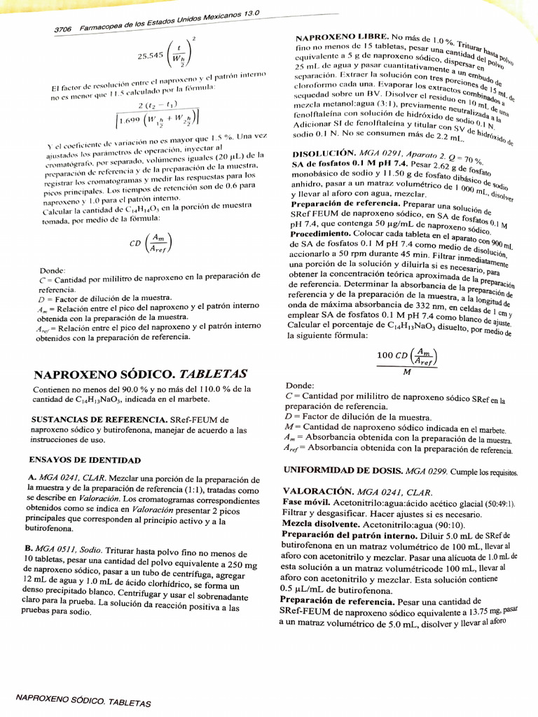 Naproxeno Sódico FEUM 13 | PDF | Concentración | Cromatografía