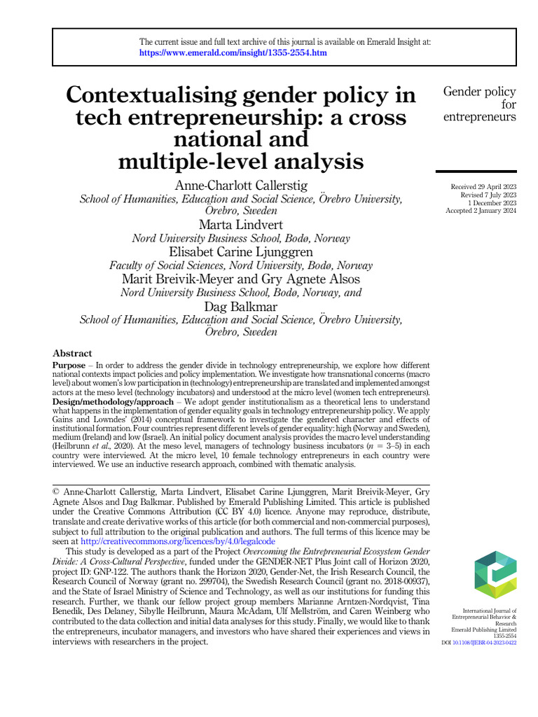 Contextualising Gender Policy in Tech Entrepreneurship | PDF ...