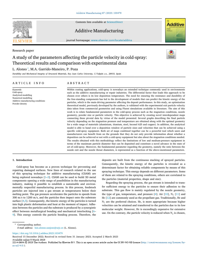 Cold-Spray Particle Velocity Analysis | PDF | Gases | Nozzle