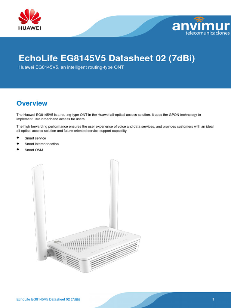 Huawei EchoLife EG8145V5 Datasheet | PDF | Ieee 802.11 | I Pv6