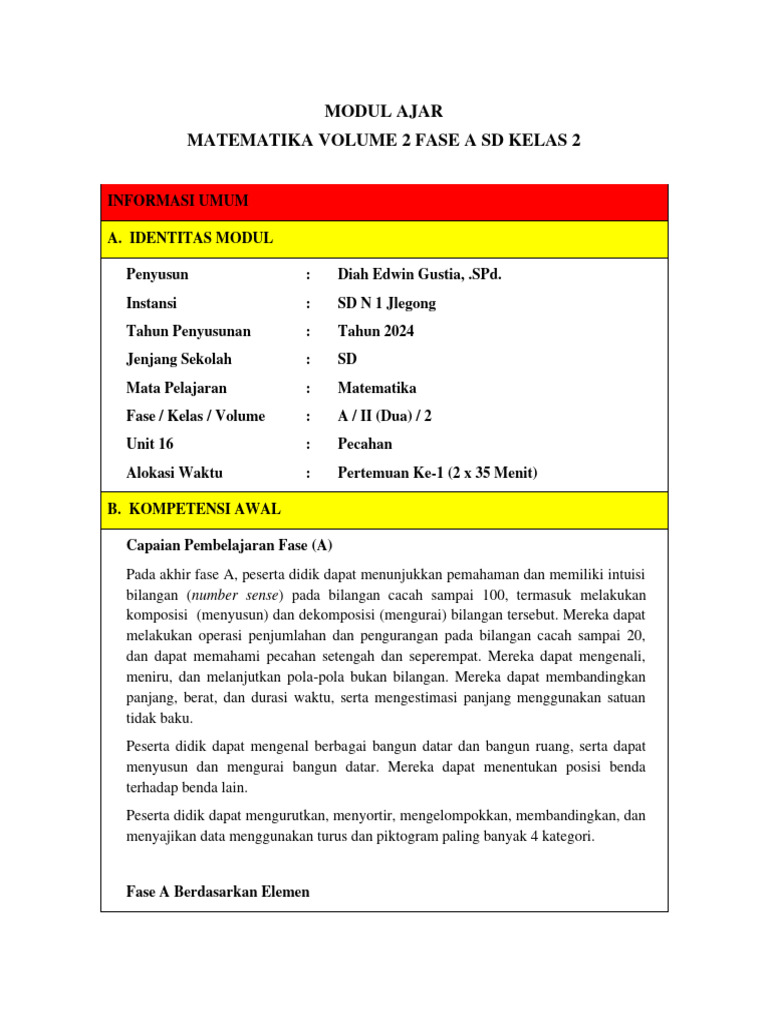 Modul Ajar Matematika Kelas 2 SD | PDF | Karier & Perkembangan