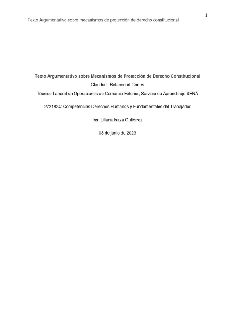 Texto argumentativo sobre mecanismos de protecci n de derecho