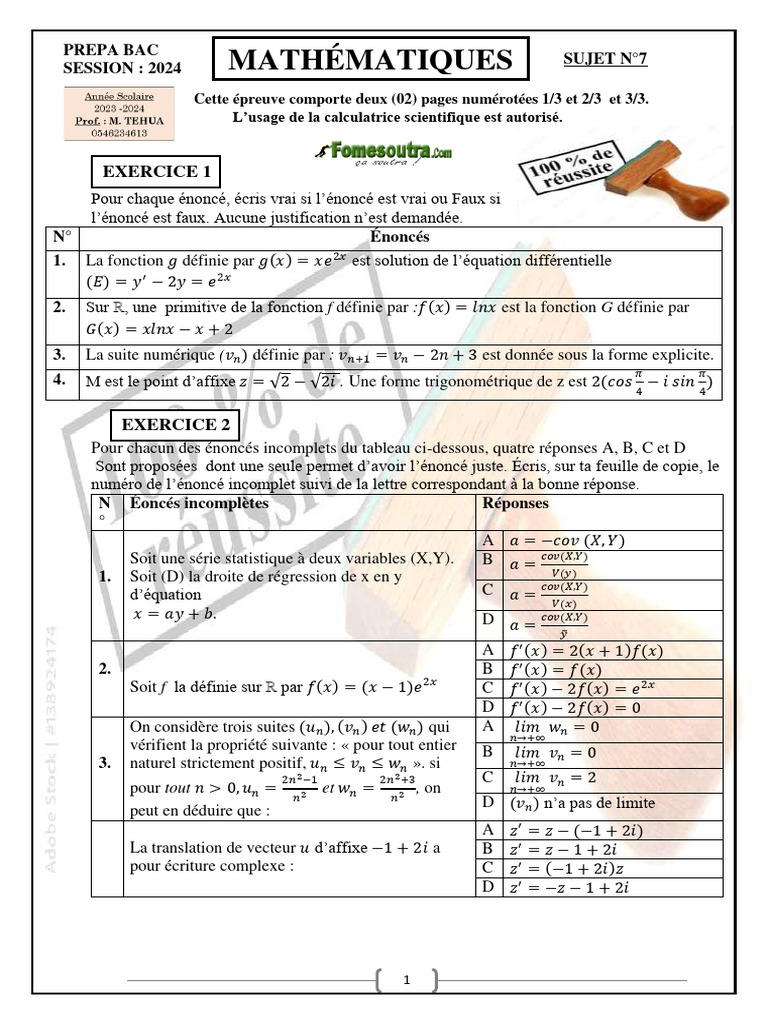 Exercices Corrigés de Mathématiques L1 | PDF | Concepts mathématiques ...