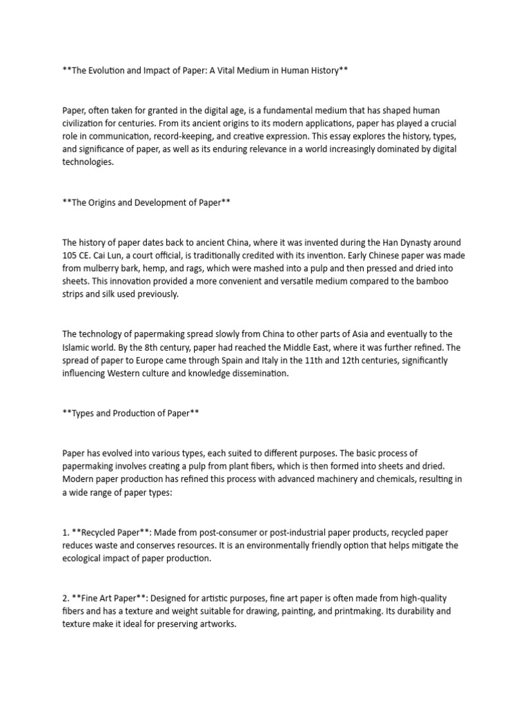 The History and Importance of Paper | PDF | Paper | Papermaking