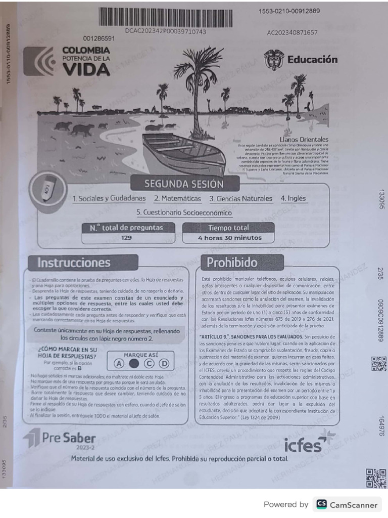 Examen Icfes 2023 2nda Sesion | PDF