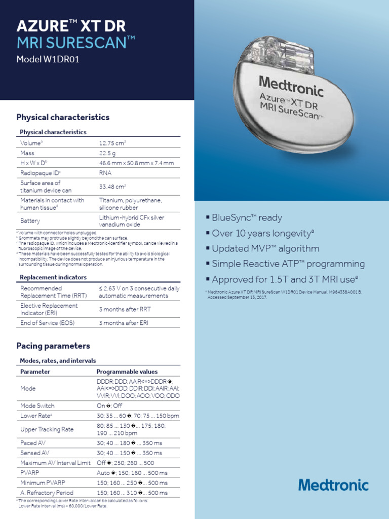 Medtronic Azure XT DR MRI W1DR01 Specs | PDF | Artificial Cardiac ...