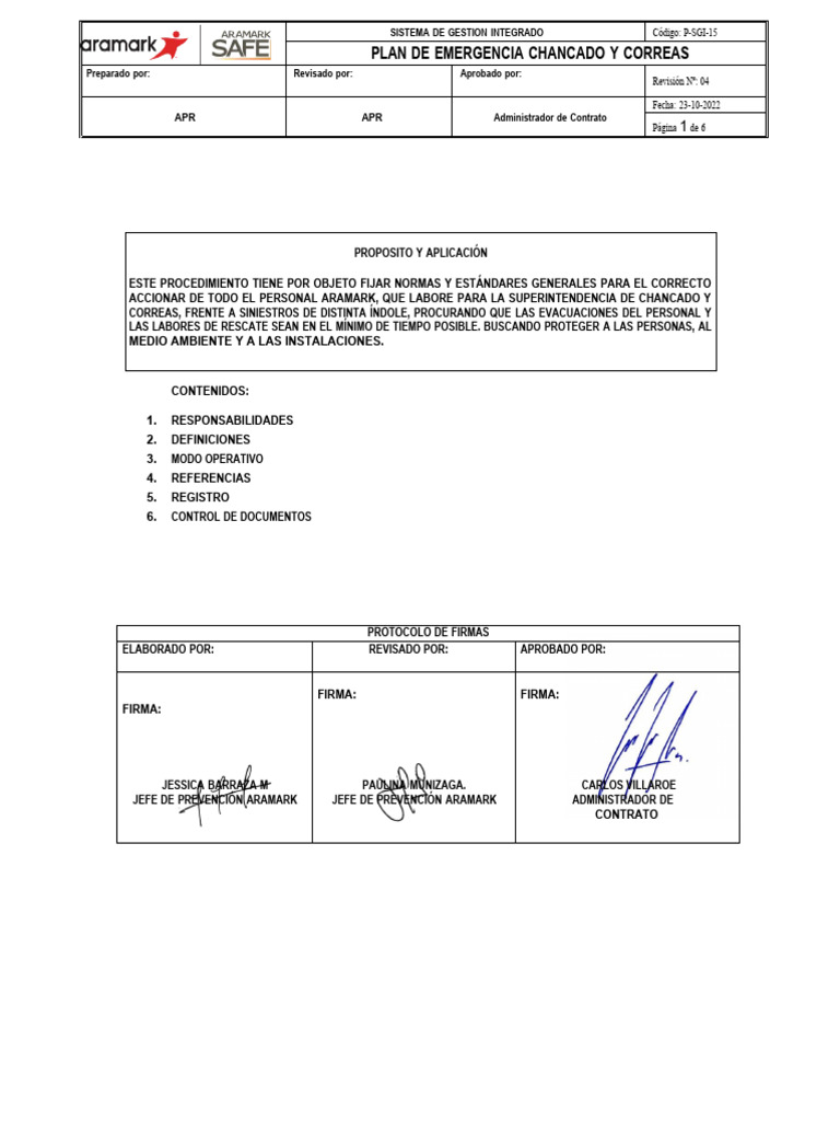 Plan de Emergencia Aramark 2022 V3 | PDF | Relámpago