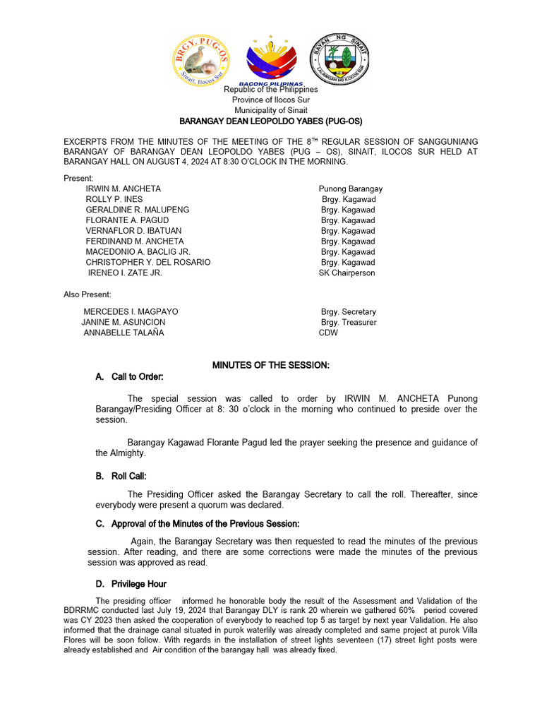 Minutes August 2024 | PDF