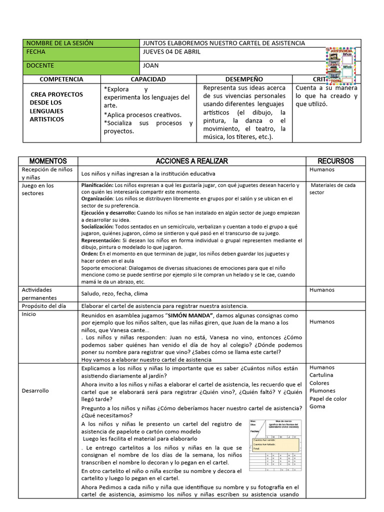 Cartel de Asistencia Infantil Creativo | PDF | Artes del Lenguaje y ...