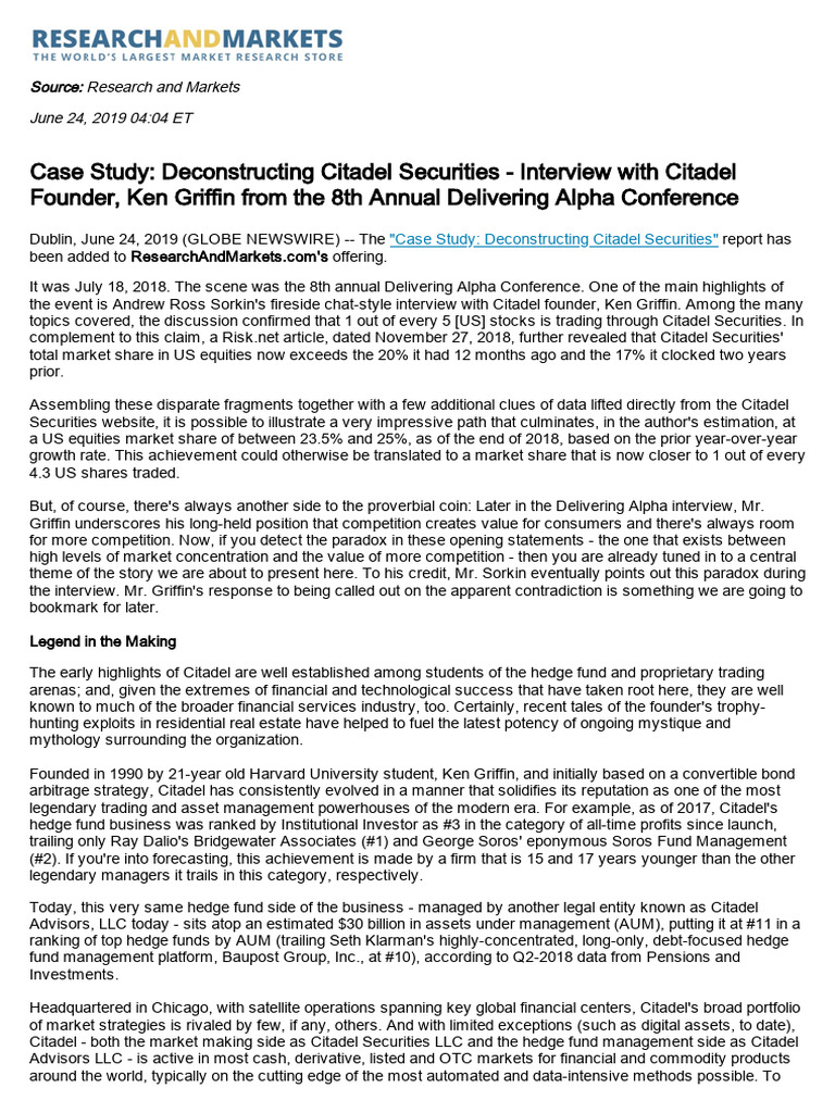 Case Study Deconstructing Citadel Securities | PDF | Hedge Fund | Economies