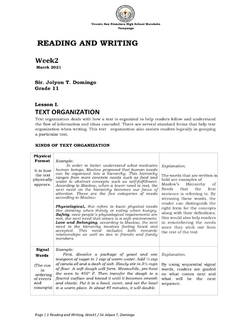 Reading and Writing Week2 | PDF