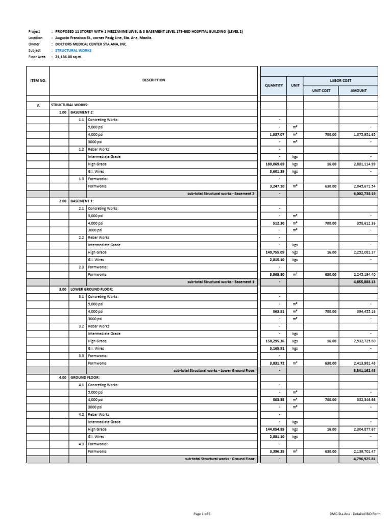 Structural Works-Bid Cost | PDF | Structural Engineering | Composite ...