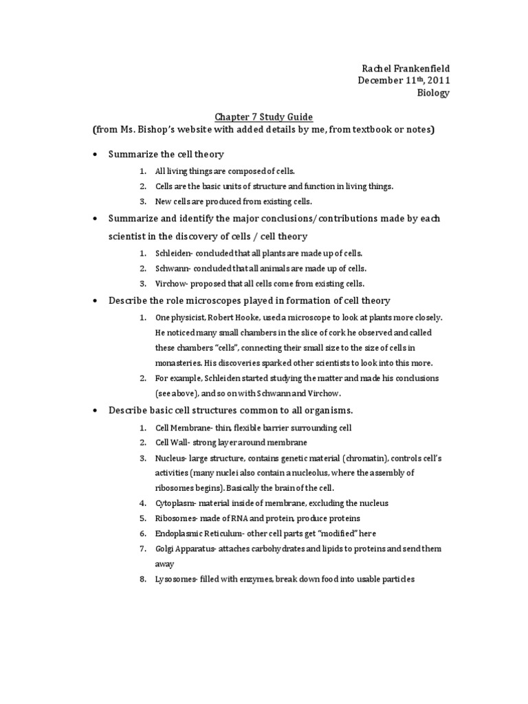 Biology Chapter 7 Study Guide | PDF | Cell (Biology) | Cell Membrane