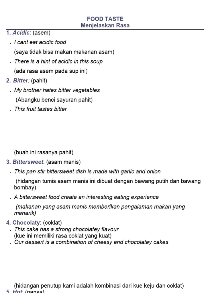 Materi KLS 5 - Food Taste | PDF | Memasak, Makanan, & Anggur