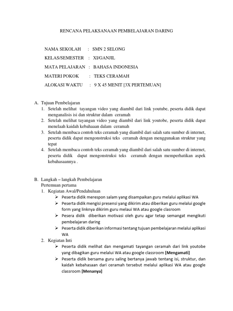 Rencana Pembelajaran Teks Ceramah Daring | PDF