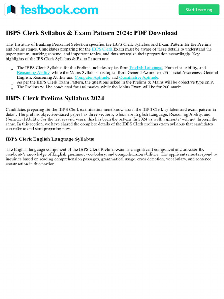 IBPS Clerk Syllabus & Exam Pattern 2024 - PDF Download | PDF