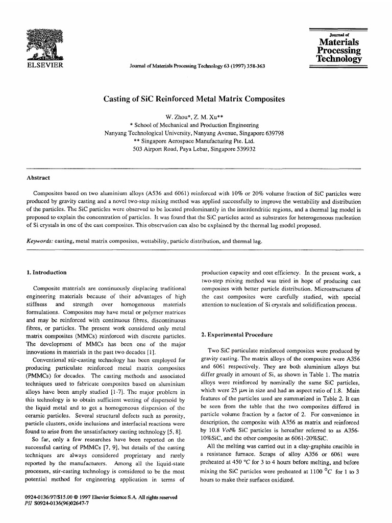 Casting ofSiC Reinforced Metal Matrix Composites | PDF | Composite ...