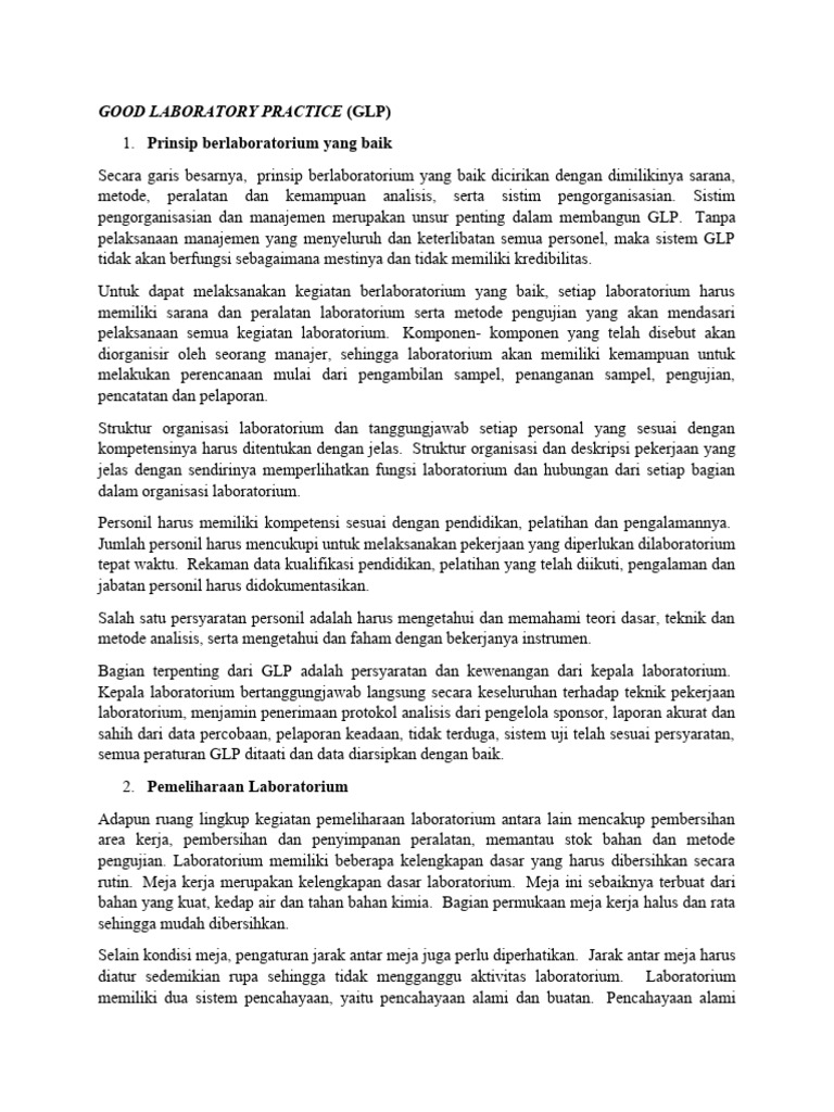 Prinsip dan Pemeliharaan GLP Laboratorium | PDF
