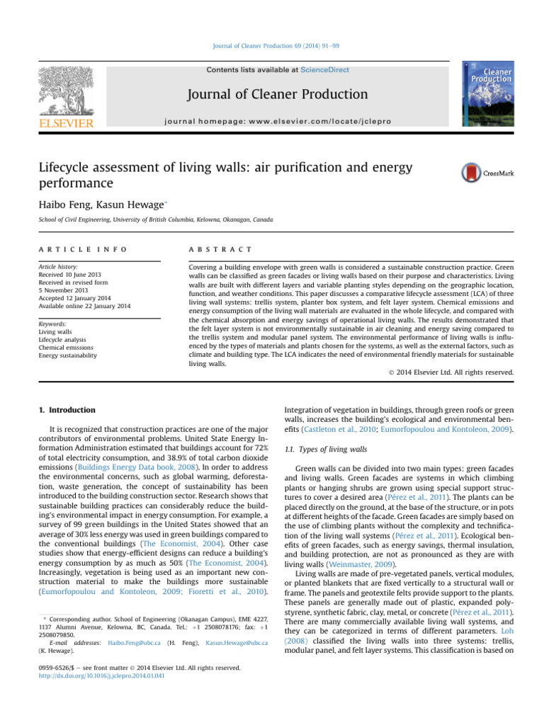 Lifecycle Assessment of Living Walls | PDF | Life Cycle Assessment ...