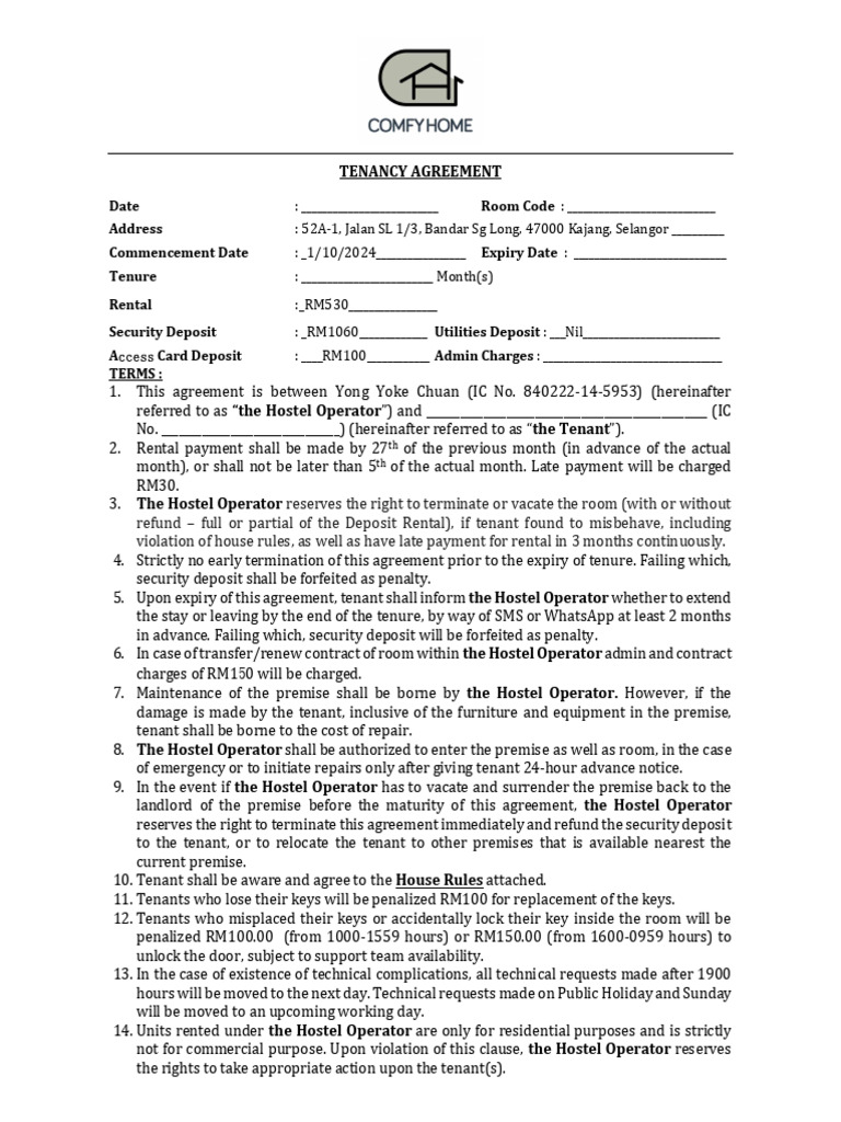 Tenancy Agreement Template PDF Leasehold Estate Landlord