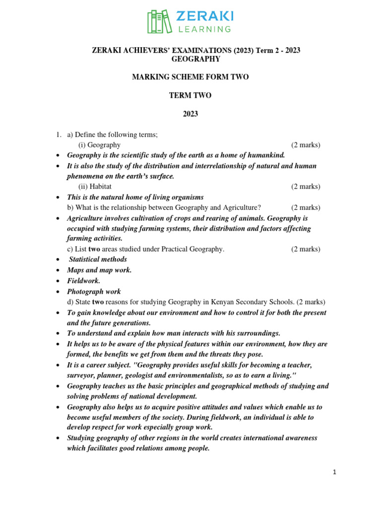 2023 Geography Marking Scheme Term 2 | PDF | Rock (Geology) | Earth