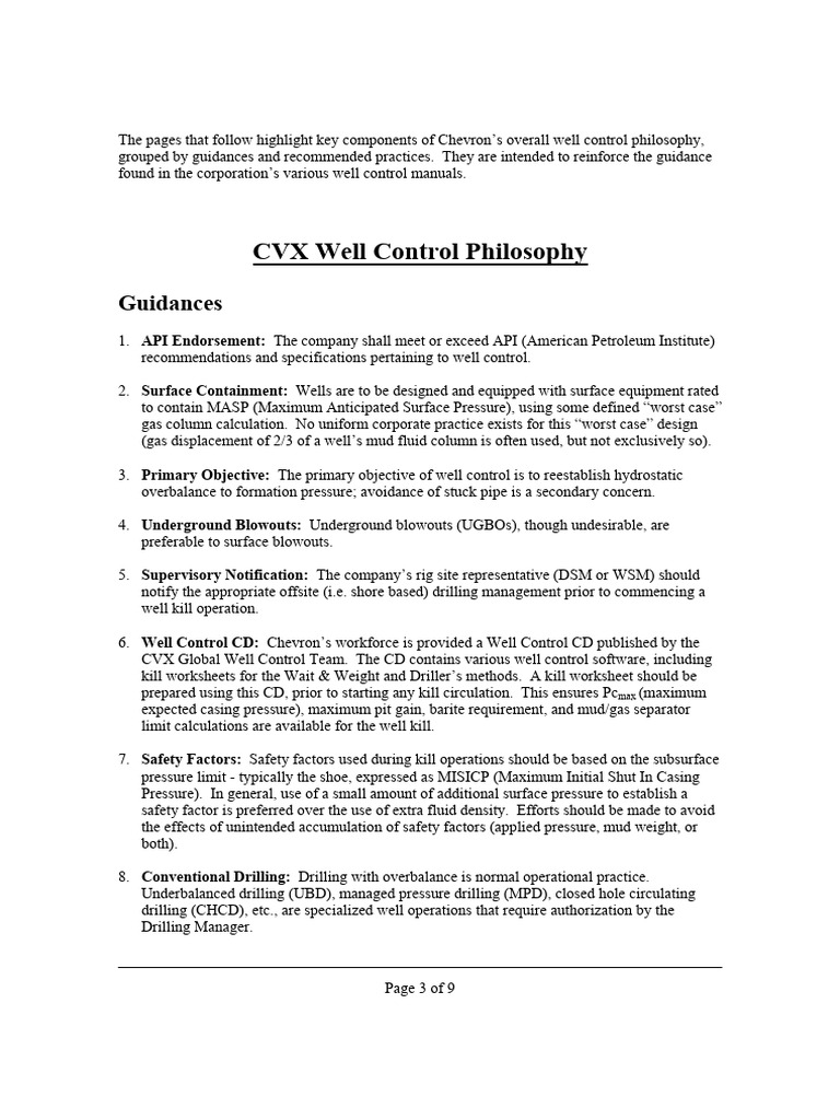 Chevron Well Control Philosophy Guide | PDF | Blowout (Well Drilling ...