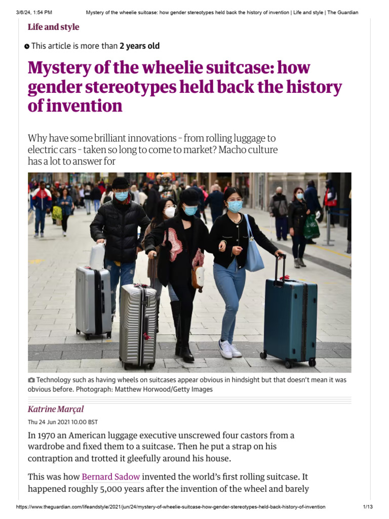 Gender Bias in Rolling Suitcase Invention | PDF | Baggage | Car
