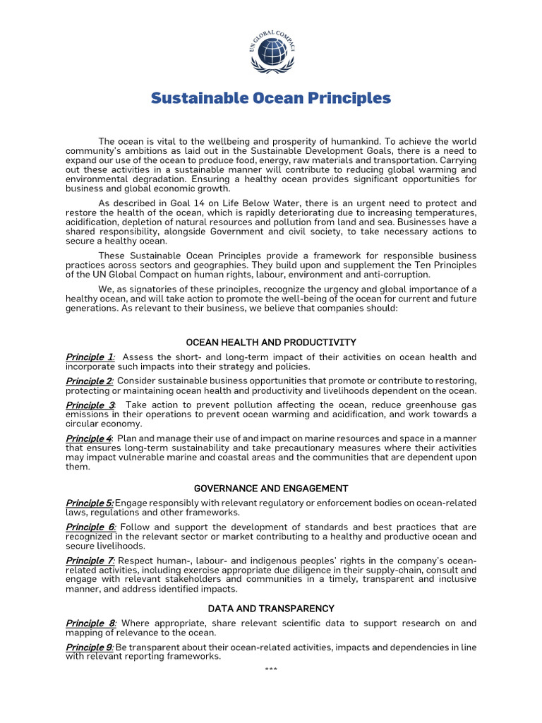Sustainable Ocean Principles | PDF | Sustainability | Oceans