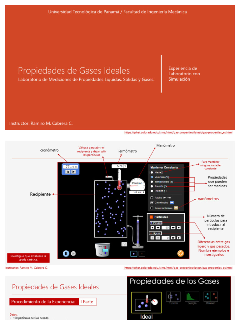 Propiedades de Gases Ideales - Simulación | PDF | Gases | Fases de la ...