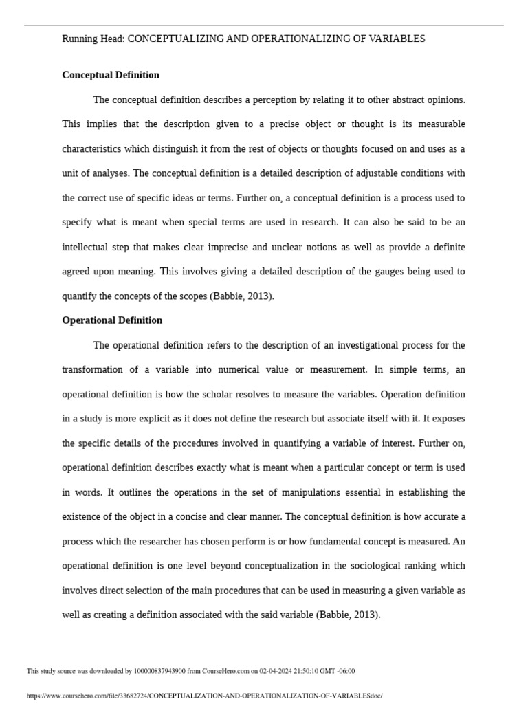 Conceptualization and Operationalization of Variables | PDF | Race And ...