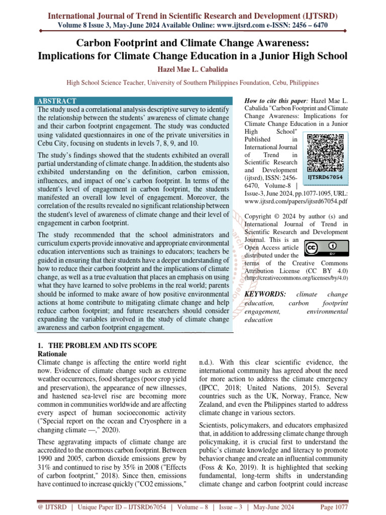Carbon Footprint And Climate Change Awareness Implications For Climate